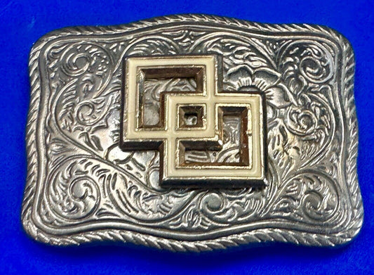 Two Squares pattern - centered in western flower swirl design belt buckle