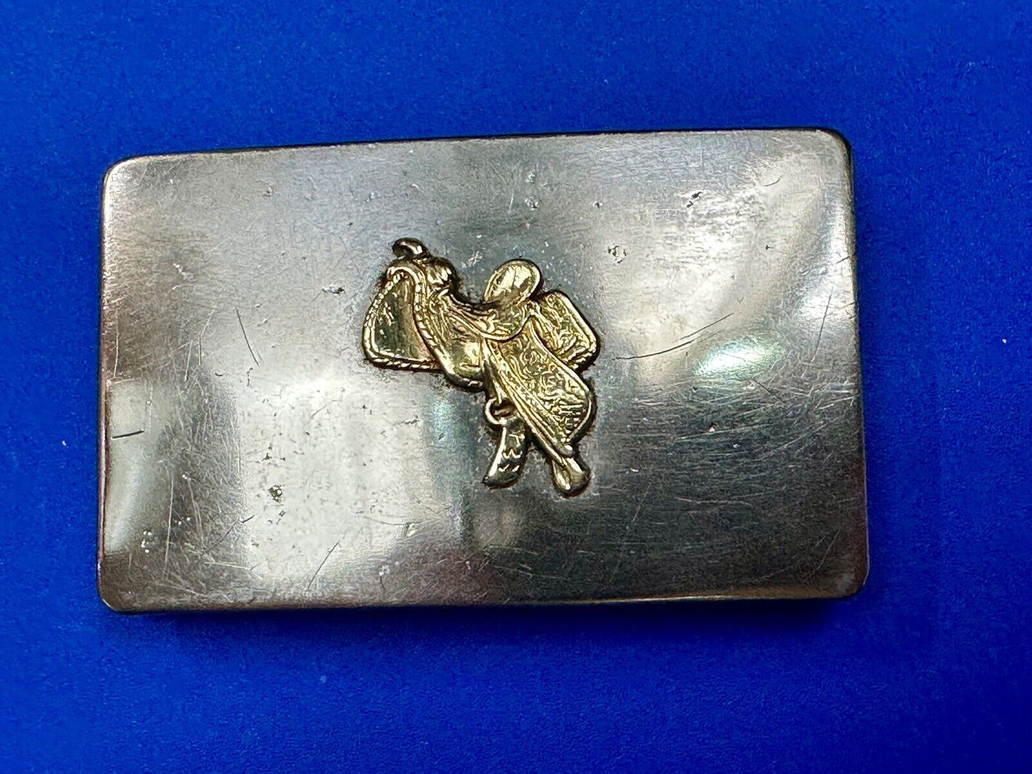 vintage horse saddle with stirrups for sale Two tone USA western belt buckle