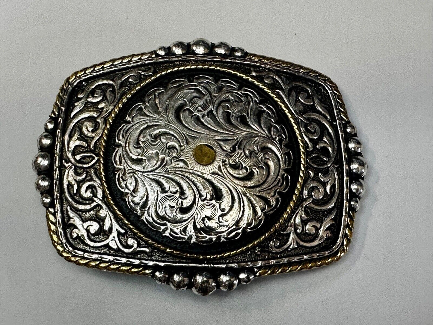 Authentic Silver Plated Western Cowboys flower swirl design Large Belt Buckle