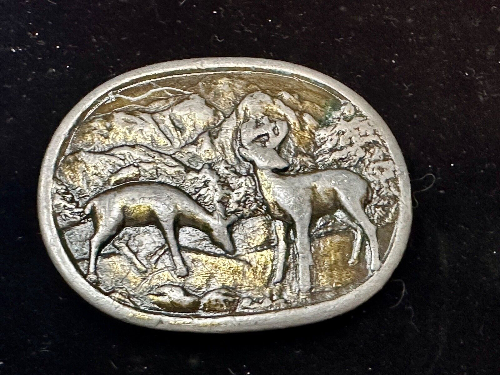 two deer grazing in nature - hunters western belt buckle