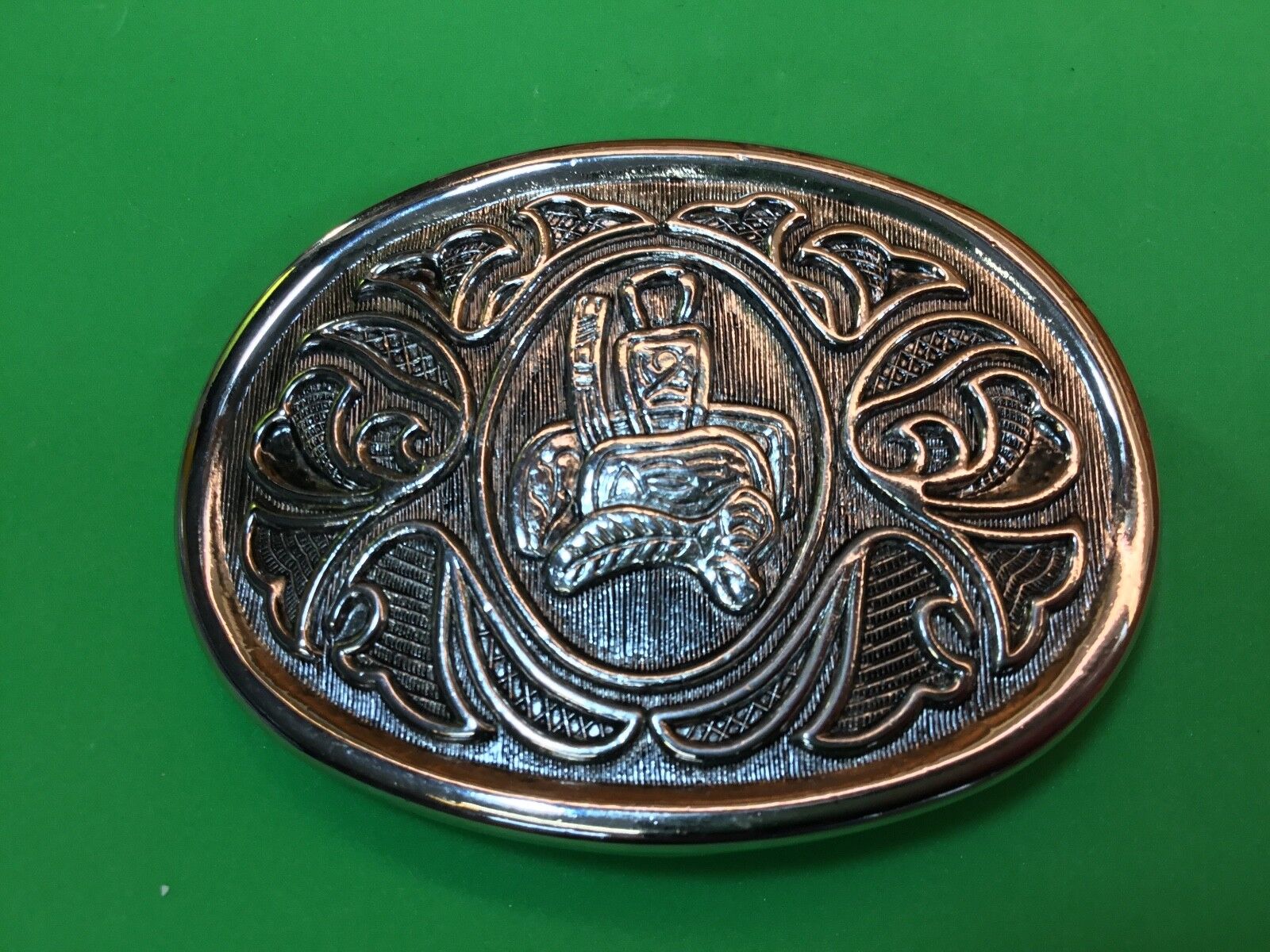 VINTAGE AVON MENS BELT BUCKLE w/ HORSE SADDLE