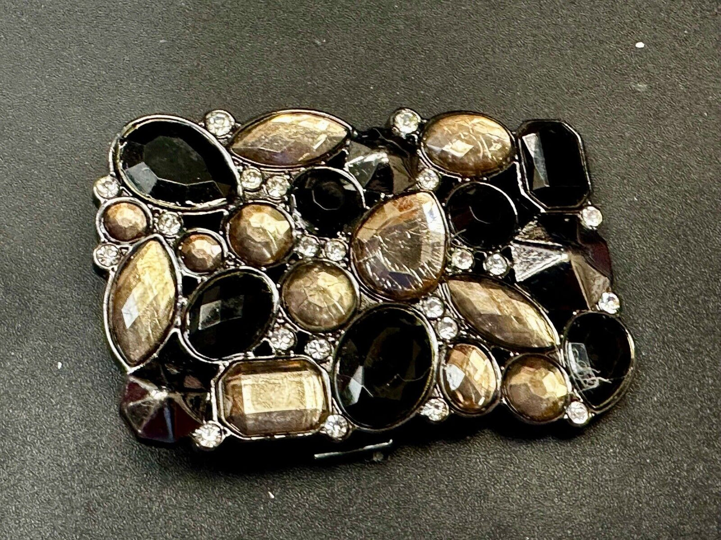 Black & Clear Rhinestone Studded Hippy Retro Vibe Scarf Belt Buckle Clip