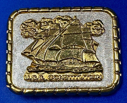 USS Constitution Masted Ship USA  Small Two Tone Commemorative NOS Belt Buckle