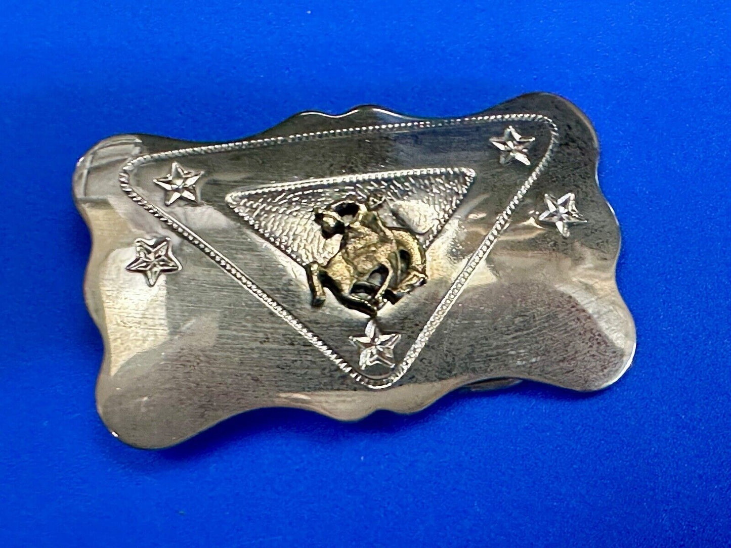 Vintage Cowboy Saddle Bronc western two tone belt buckle  with star accents