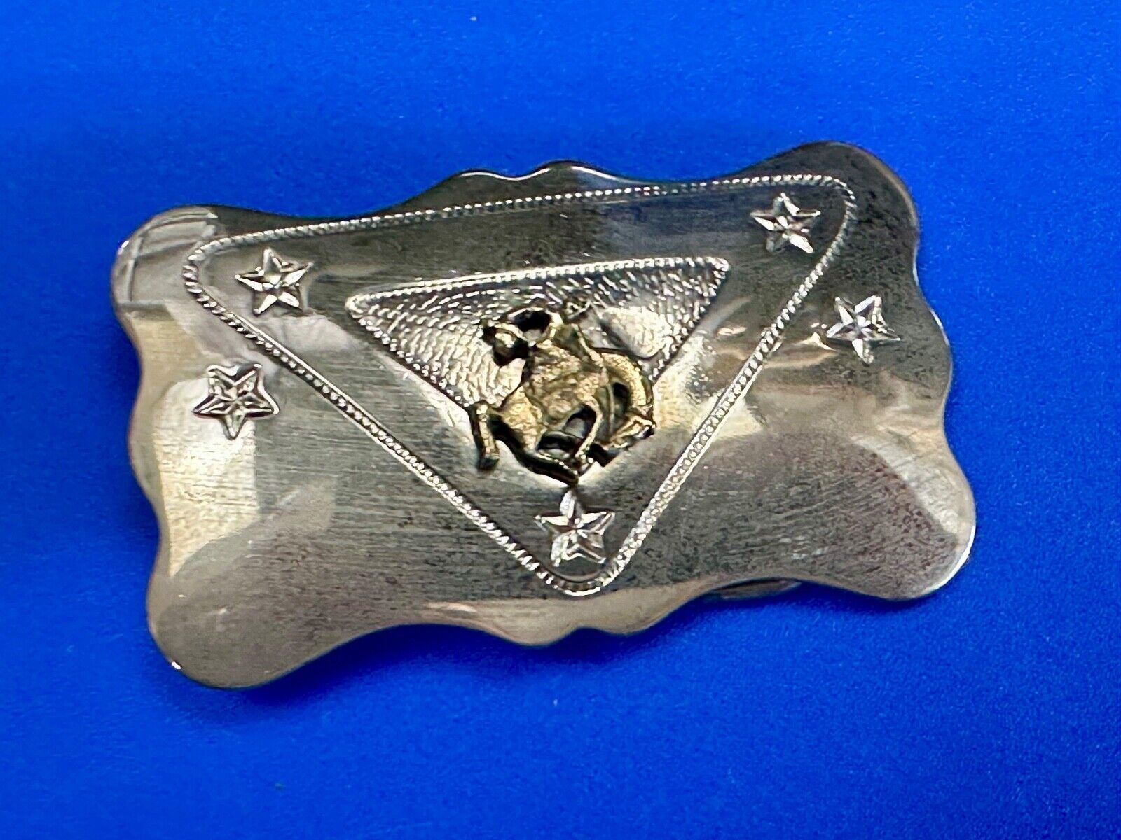 Vintage Cowboy Saddle Bronc western two tone belt buckle  with star accents
