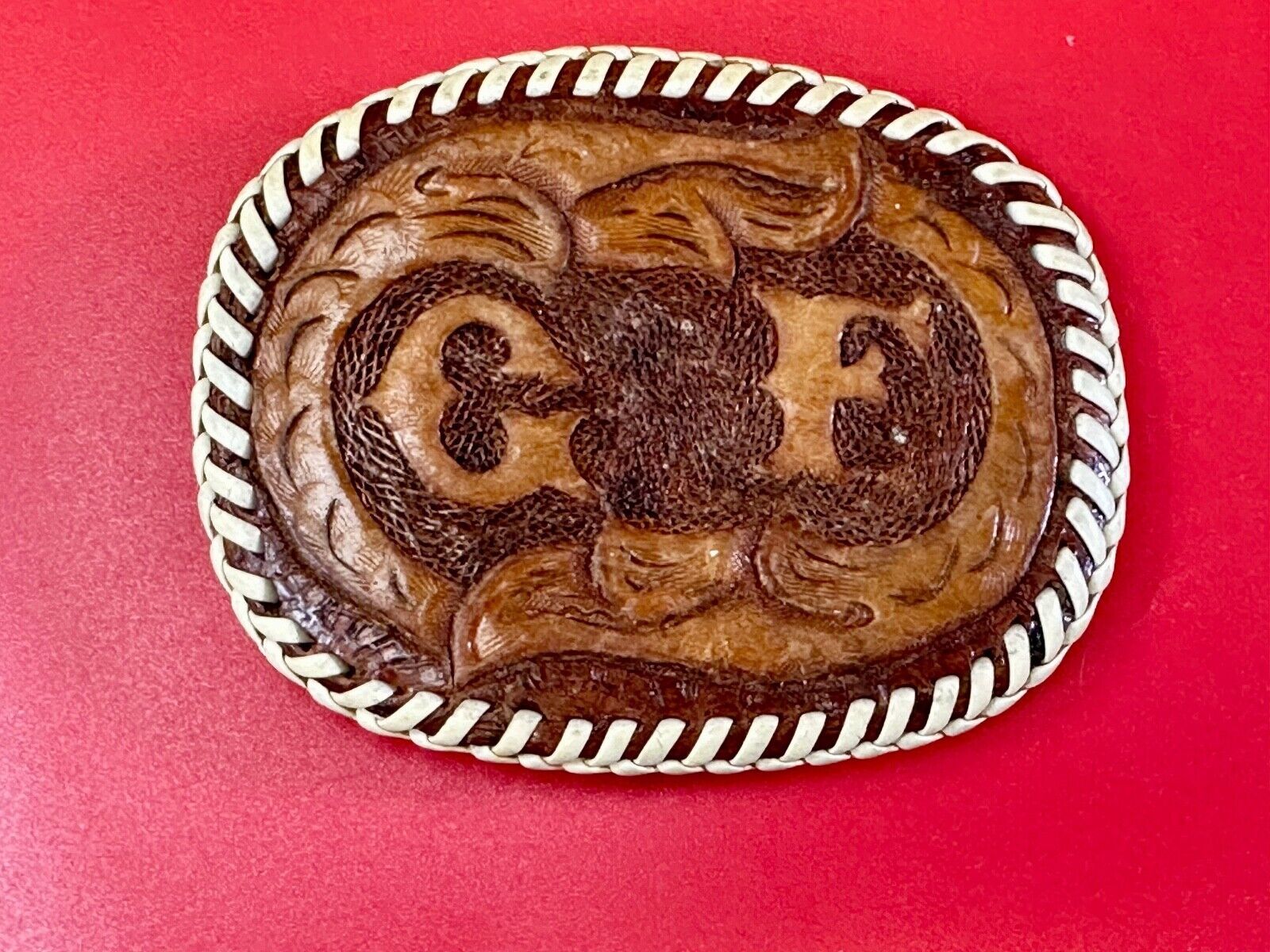 Artisan GF Initials letters Girlfriend? custom stitched leather belt buckle