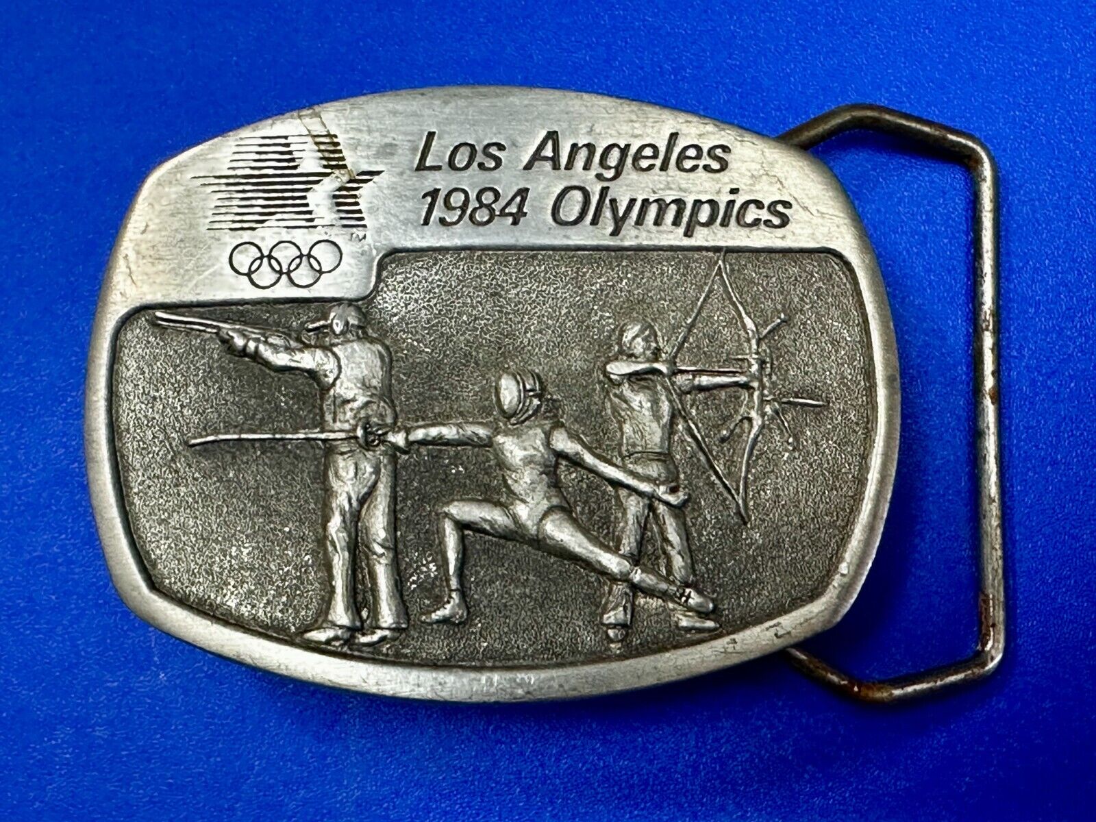 Archery Fencing Los Angeles CA 1984 Olympics Sanchez Pewter Belt Buckle