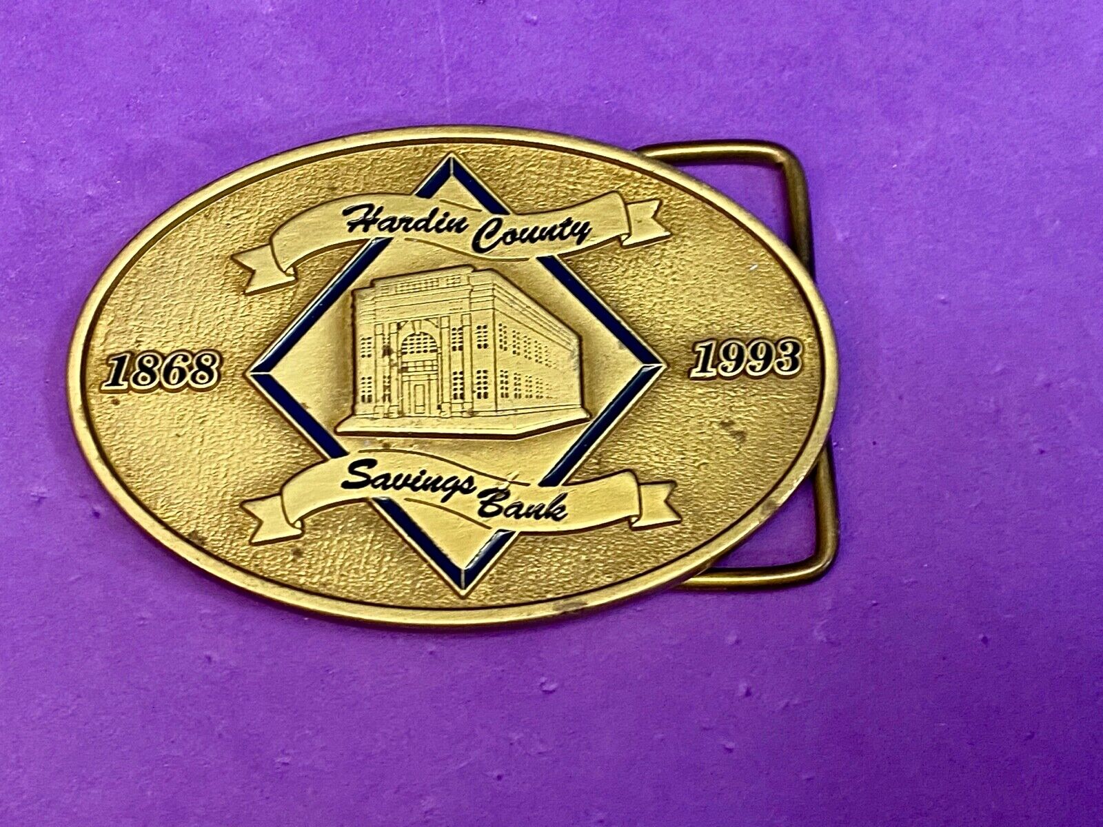Vintage Hardin County Savings Bank Brass Tone Belt Buckle By Cd Hit