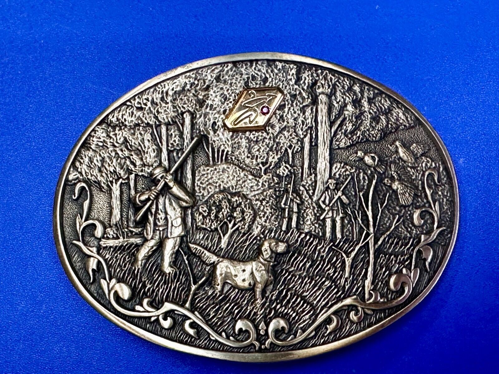Bird Quail Dog Hunting Hunter Shotgun 1981 Belt Buckle OC Tanner - 10K Gold Logo