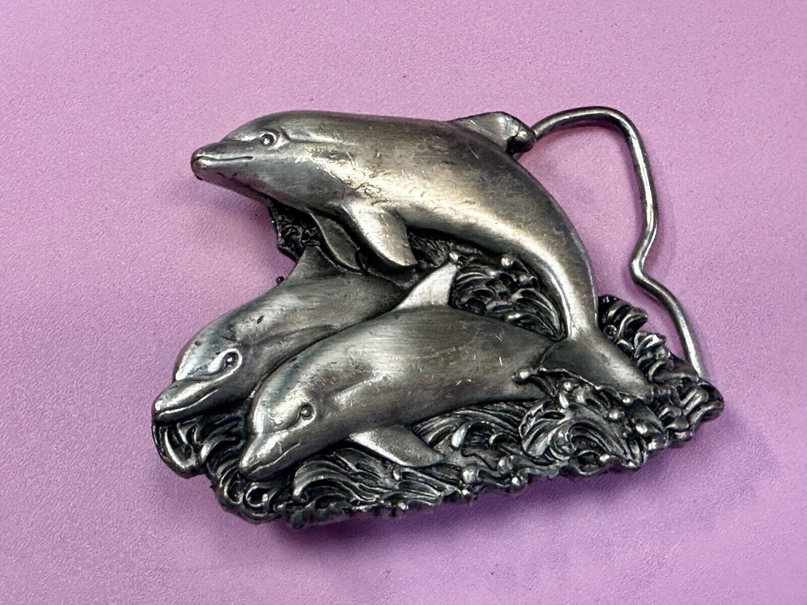 Three Jumping Dolphins Vintage 1970's Nature Love Bergamot Belt Buckle