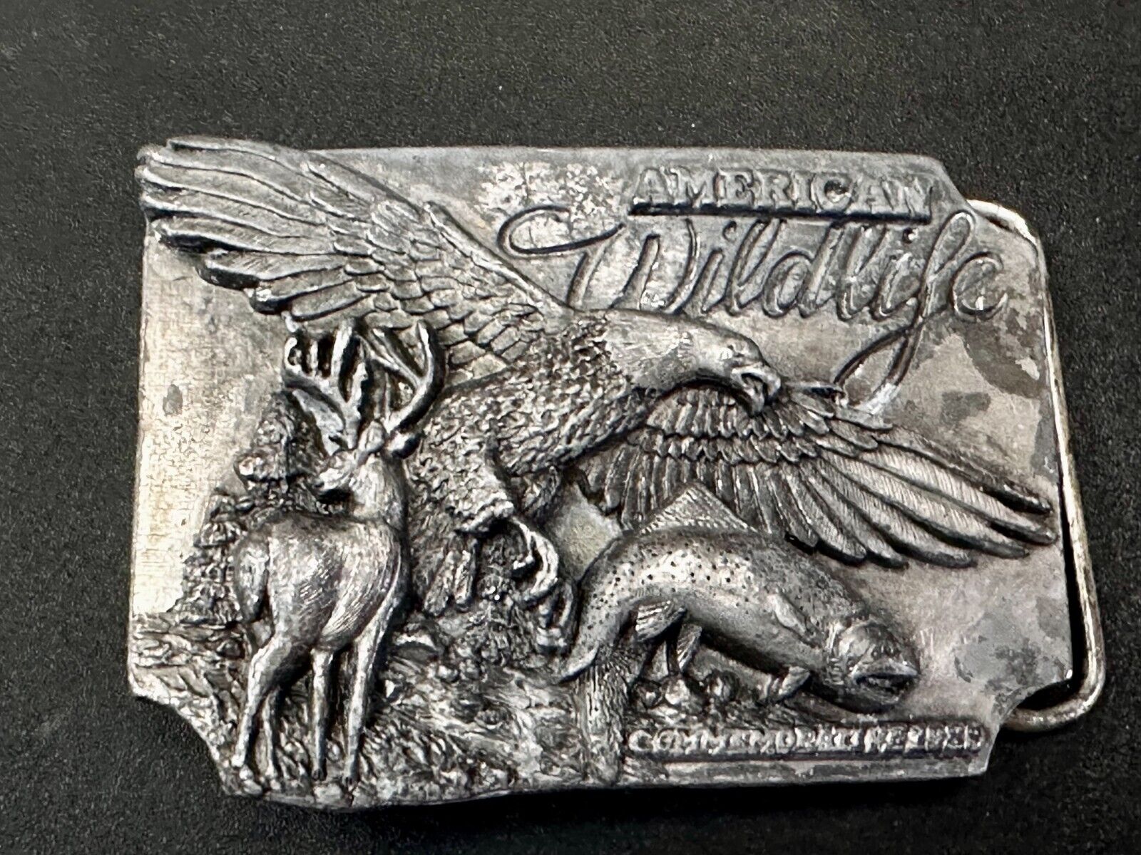 Americas Great Wildlife Deer Eagle VTG 1989 Commemorative Siskiyou Belt Buckle
