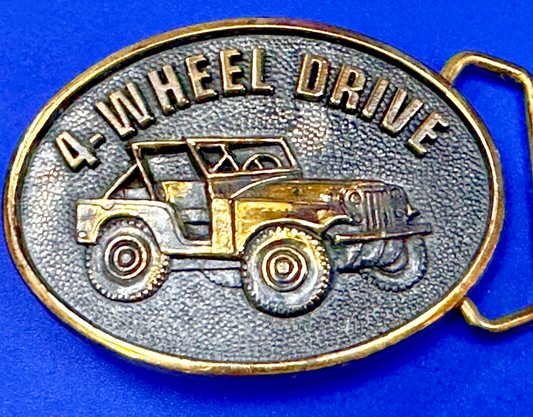 4-Wheel Drive ( Jeep ) 4x4 Off Road Solid Brass Vintage 1978 Belt Buckle by BTS