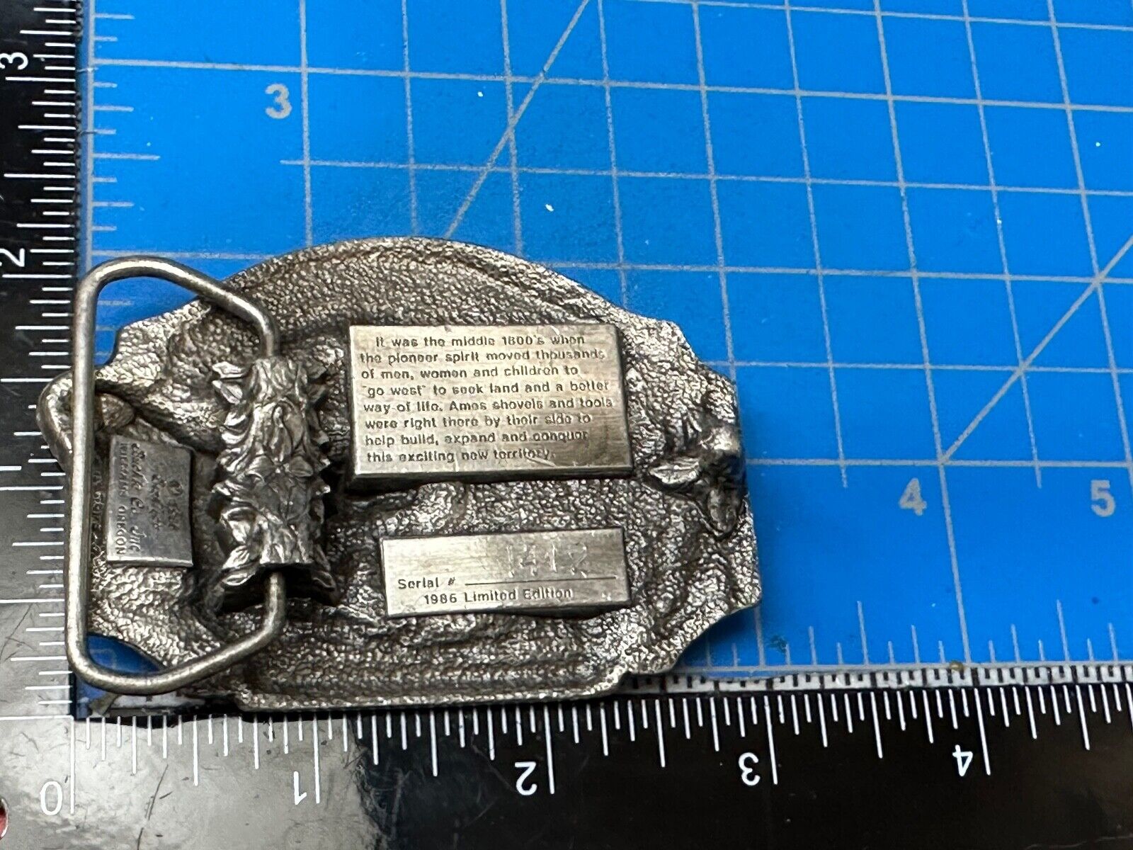 Ames Tools  Pioneers Conquer the West Belt Buckle, 1986 Siskiyou Belt Buckle
