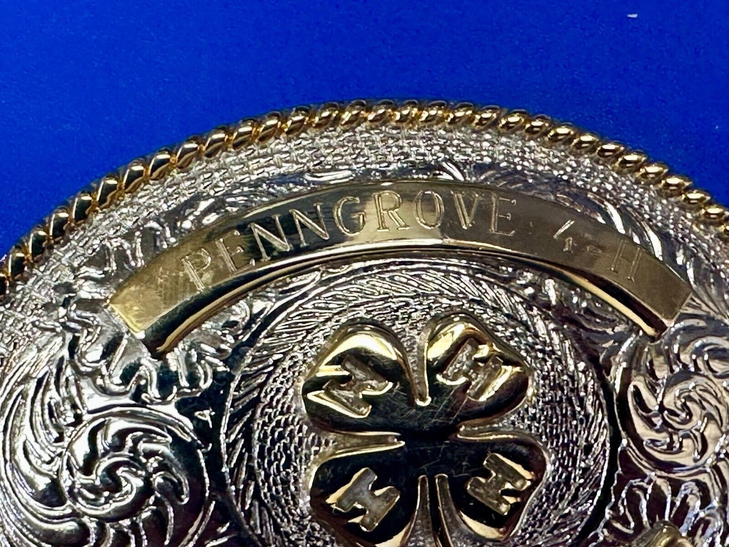 4h emblem logo  Engraved trophy style 2012 western two tone belt buckle