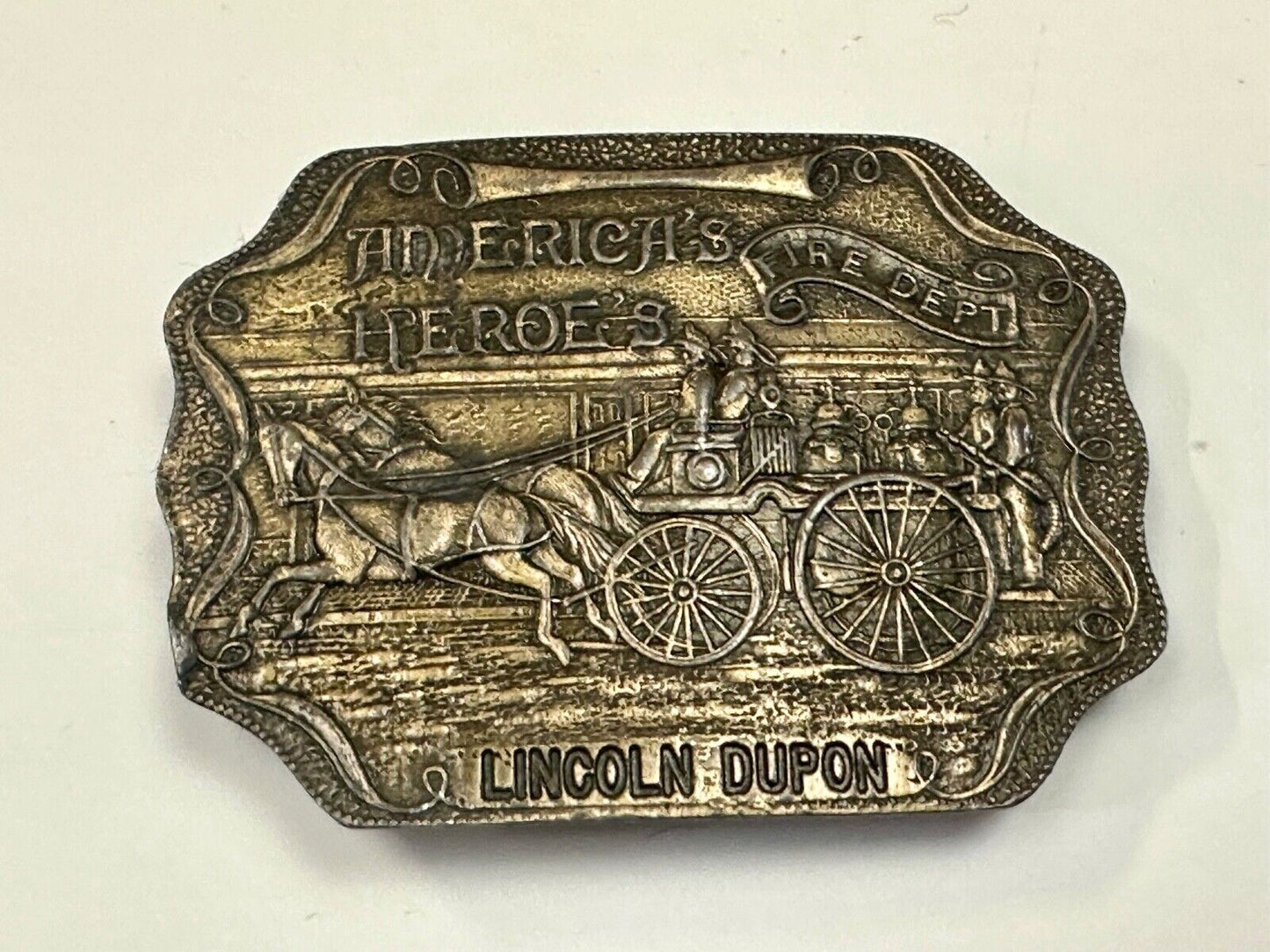 America’s Heroes FIRE DEPARTMENT Lincoln Dupon Vintage belt buckle - Buckle Co