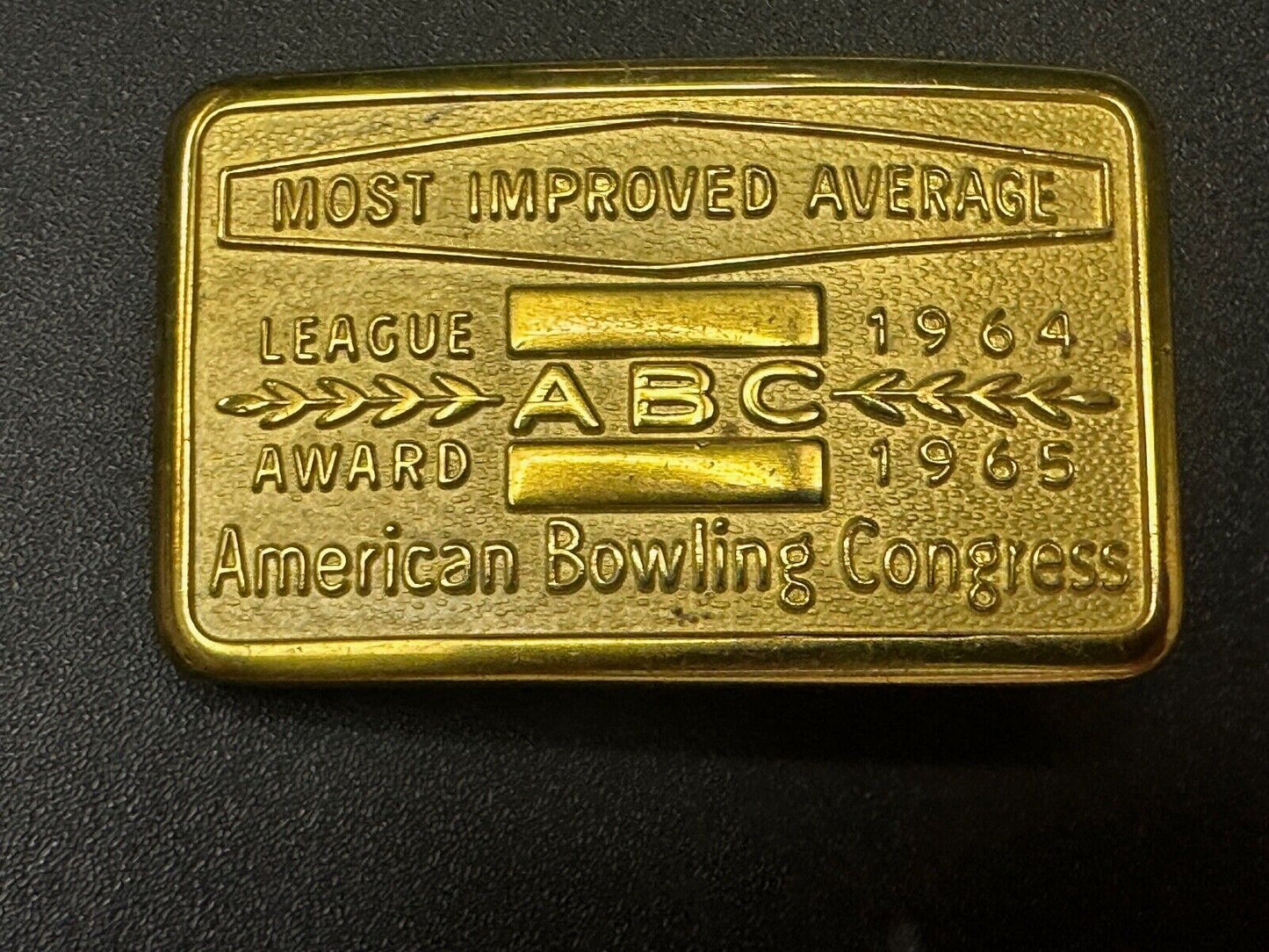 ABC Bowling League Award Trophy 1964 - 65 Belt Buckle RARE Most Improved Average