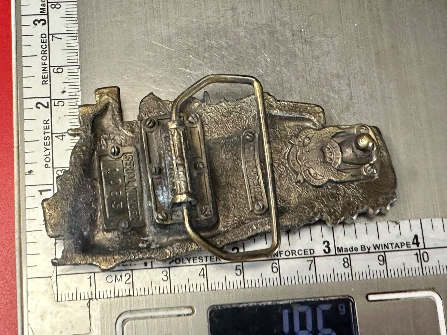 Train Rail Road Steam Engine Through cutout 1983 Great American belt buckle