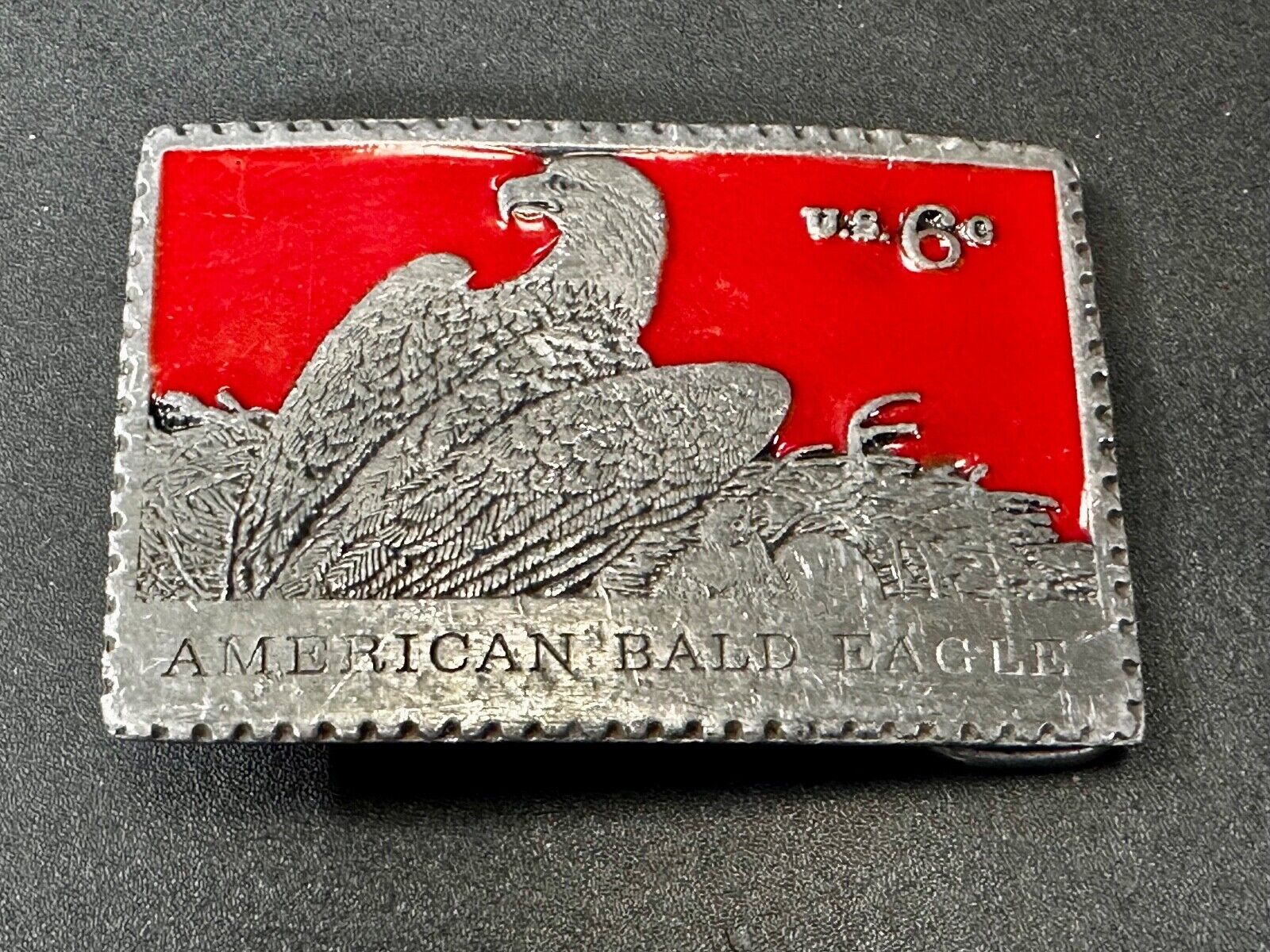 American Bald Eagle Postal Stamp Collectors Silver Red Color Belt Buckle