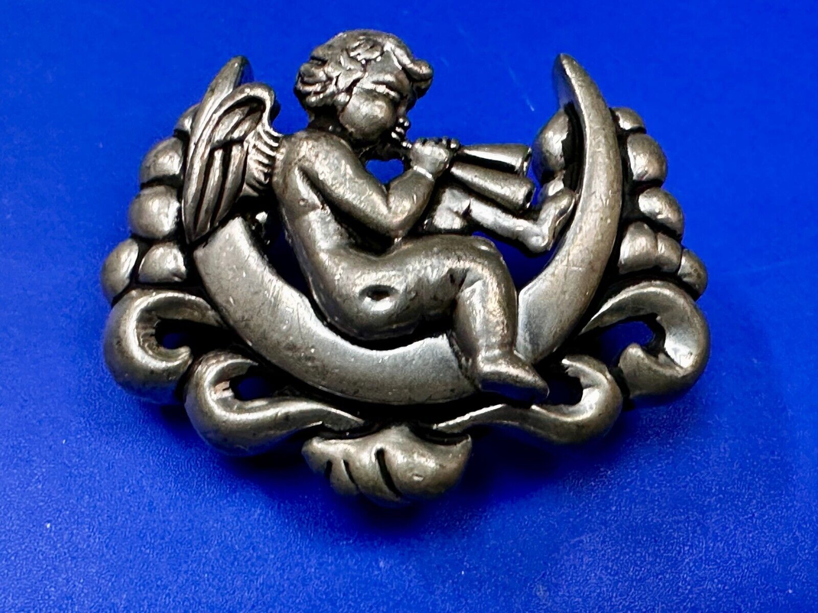 Angel Cherub Playing Flute Figural Cutout Rare Belt Buckle #1008 Vicenza