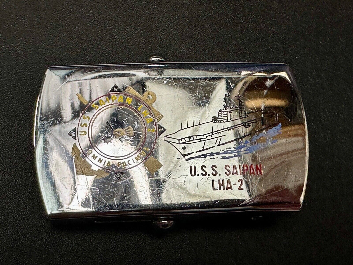 USS Saipan LHA-2 US Military Navy Ship Logo Solid Brass Vintage Belt Buckle