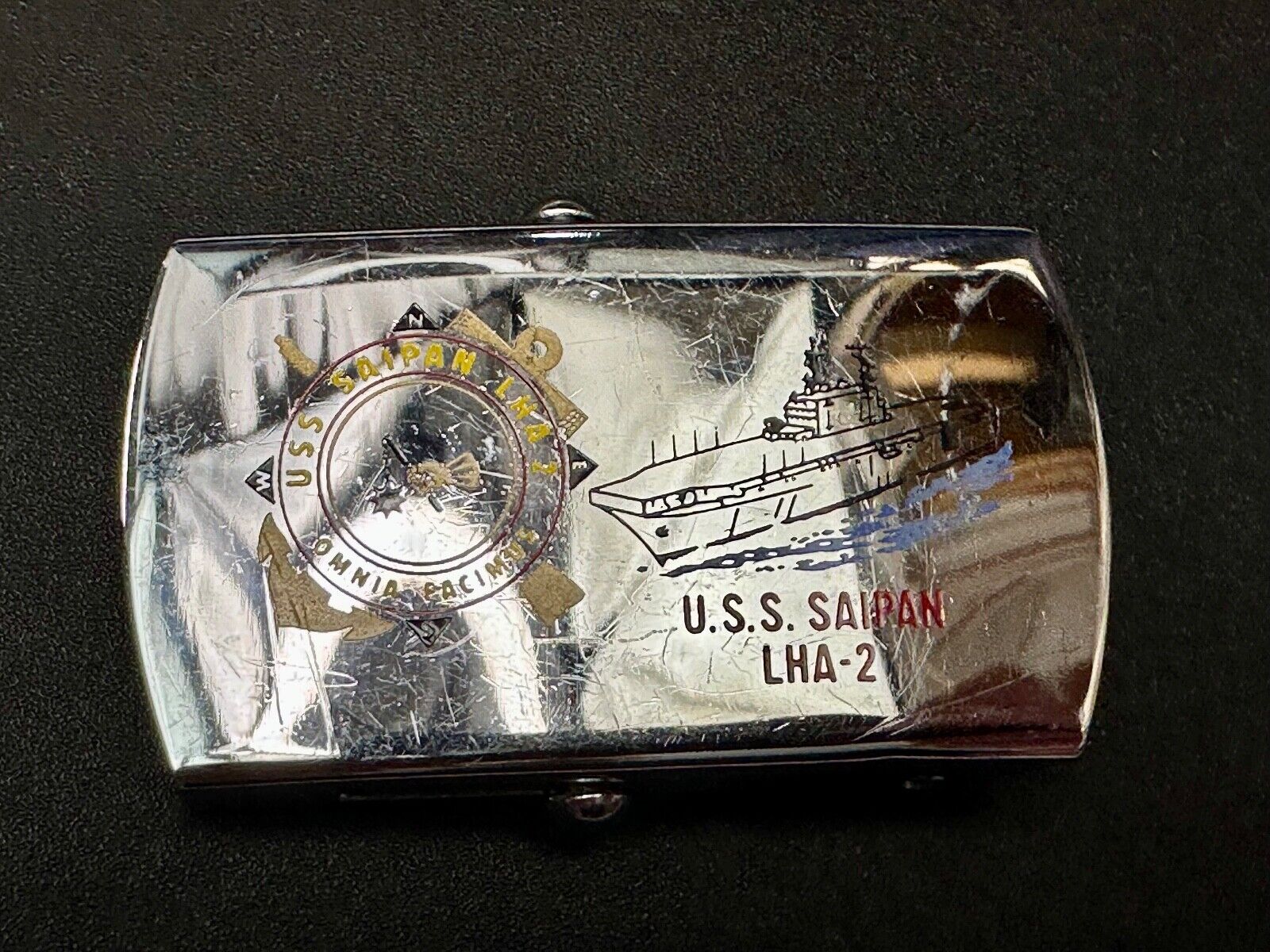 USS Saipan LHA-2 US Military Navy Ship Logo Solid Brass Vintage Belt Buckle