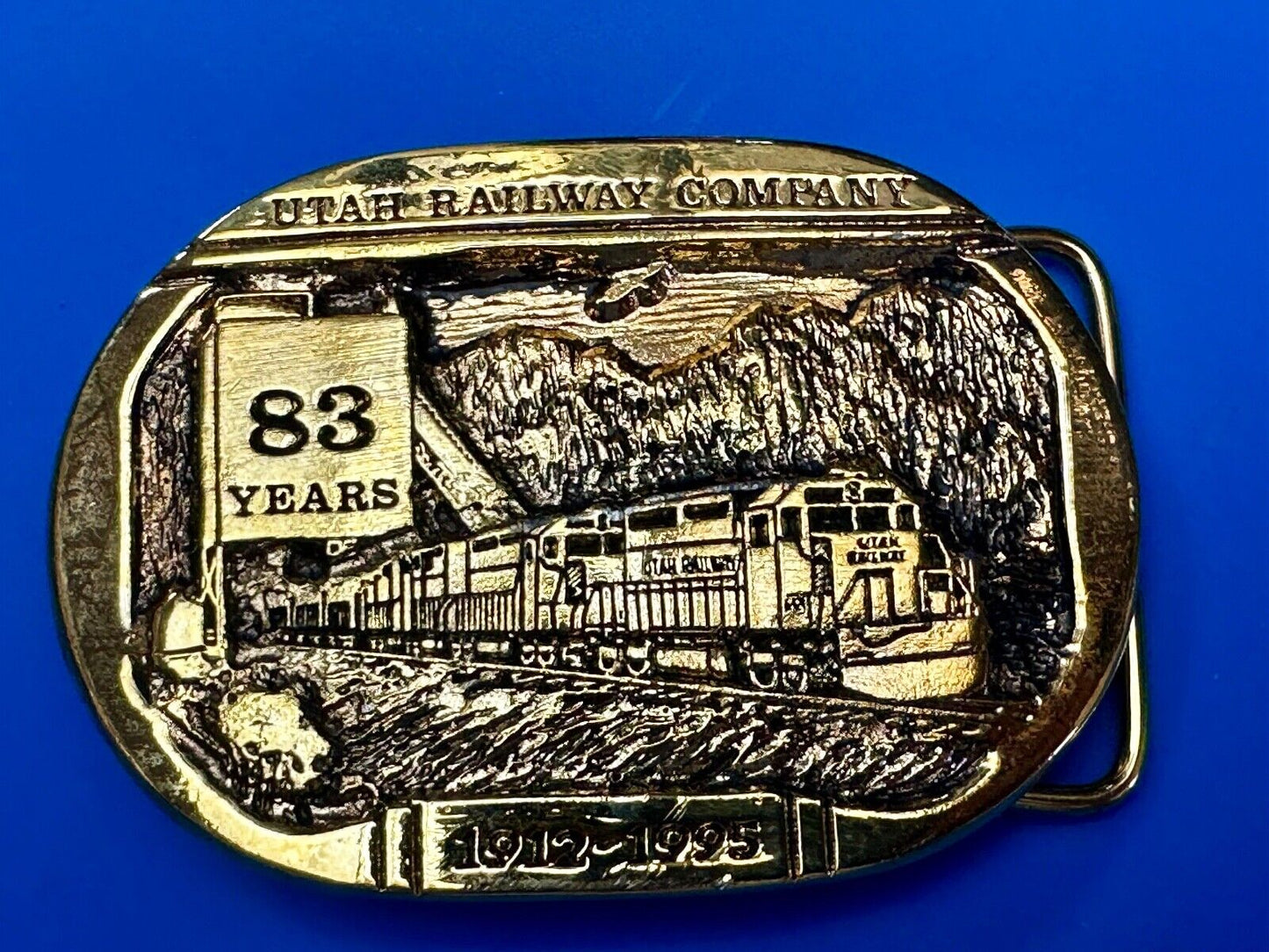 Utah Railway Co Vtg Train Railroad 83 Years Gary Prazen Bronze Art Belt Buckle