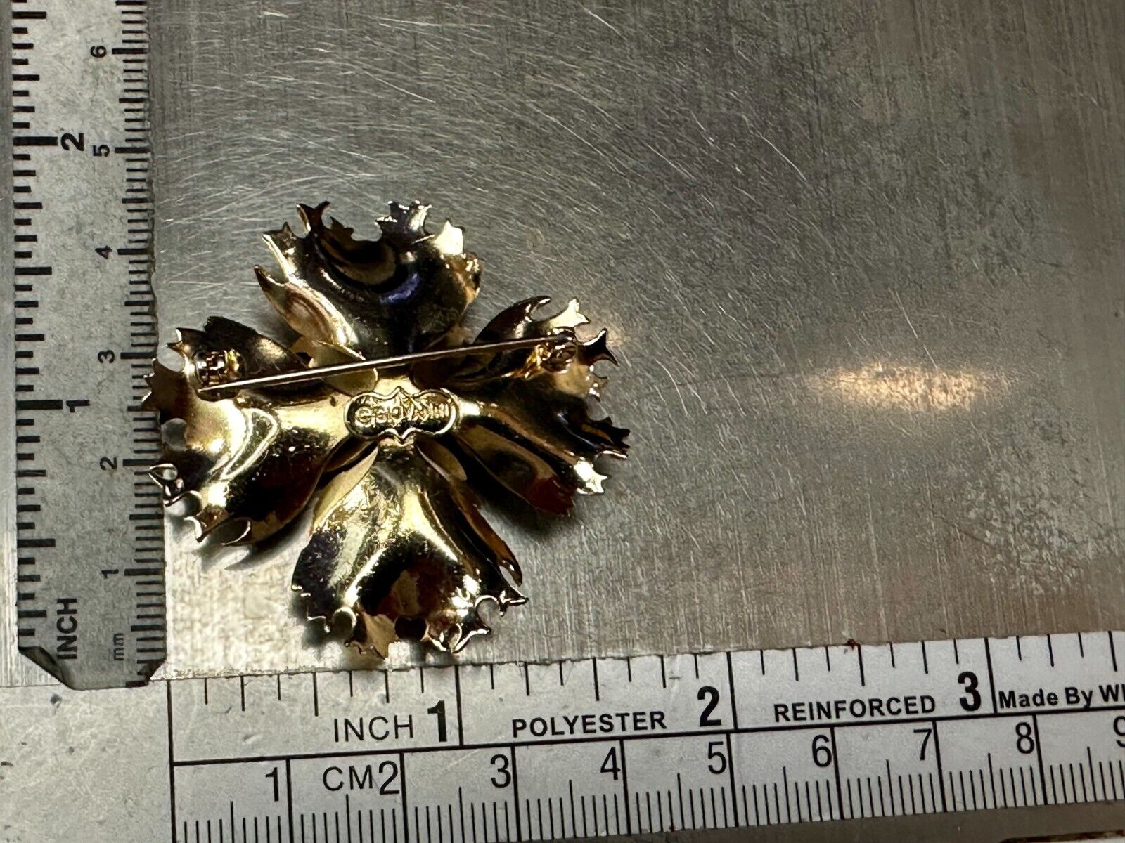 Beautiful Carnation Flower Cutout Gold Tone Brooch Pin Signed by Giovanni