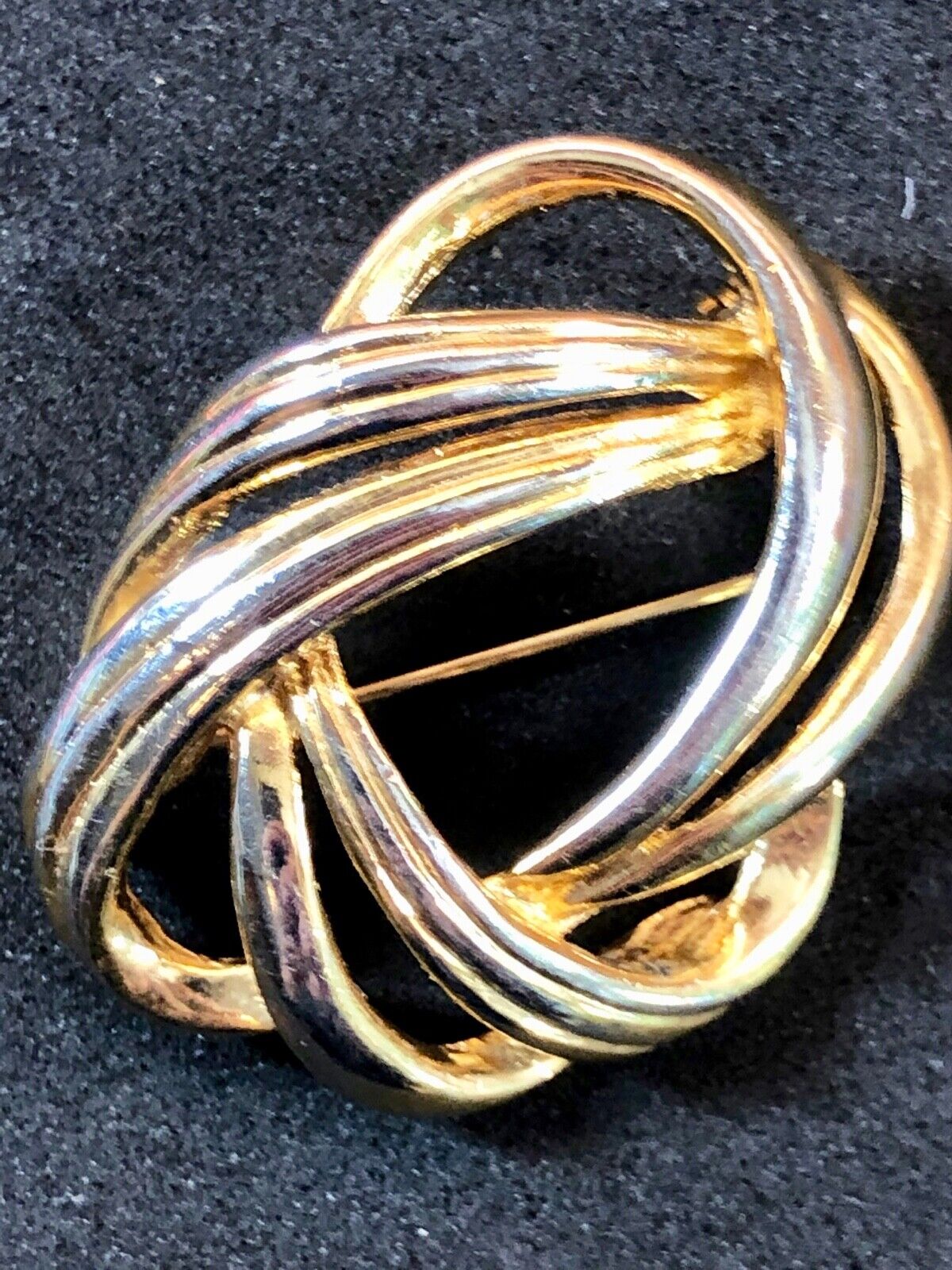 Vintage LANDAU Gold Ribbon Knot Knots Swirl Brooch Pin