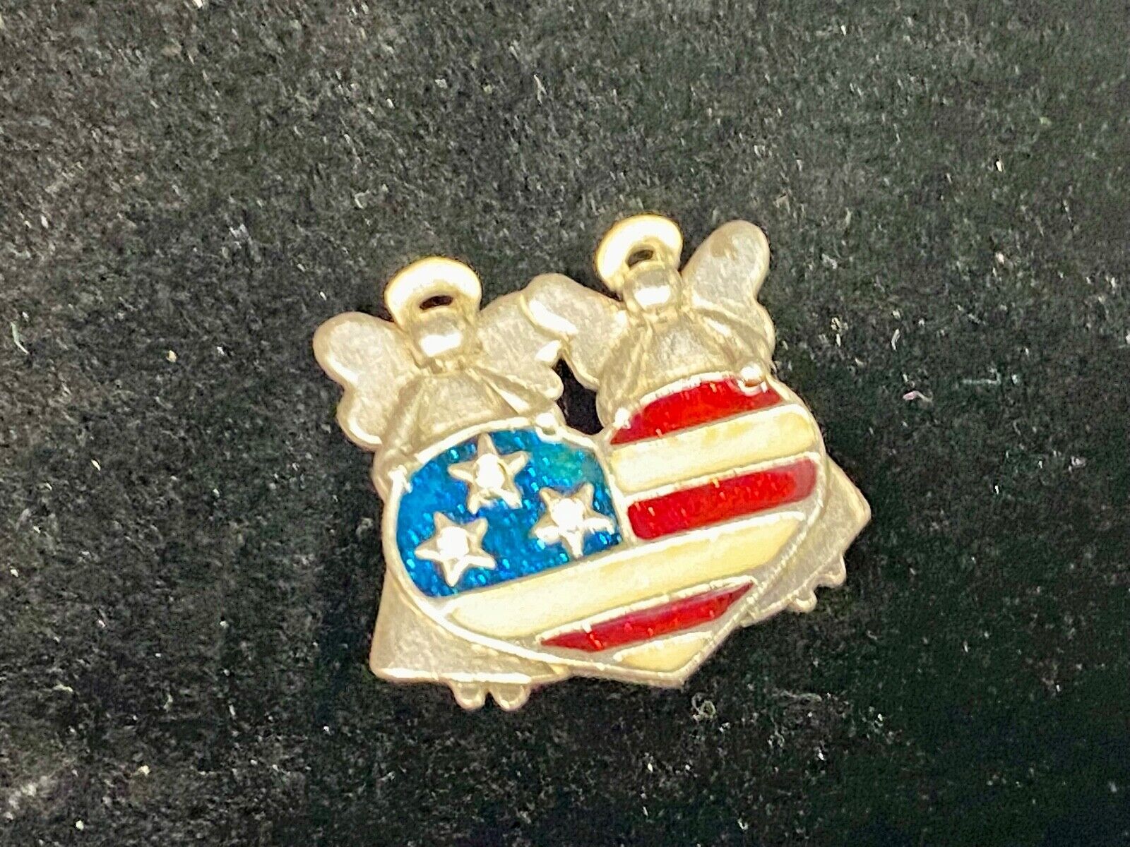 Angels Holding American Flag Heart Vintage Brooch Pin Signed By Ajmc