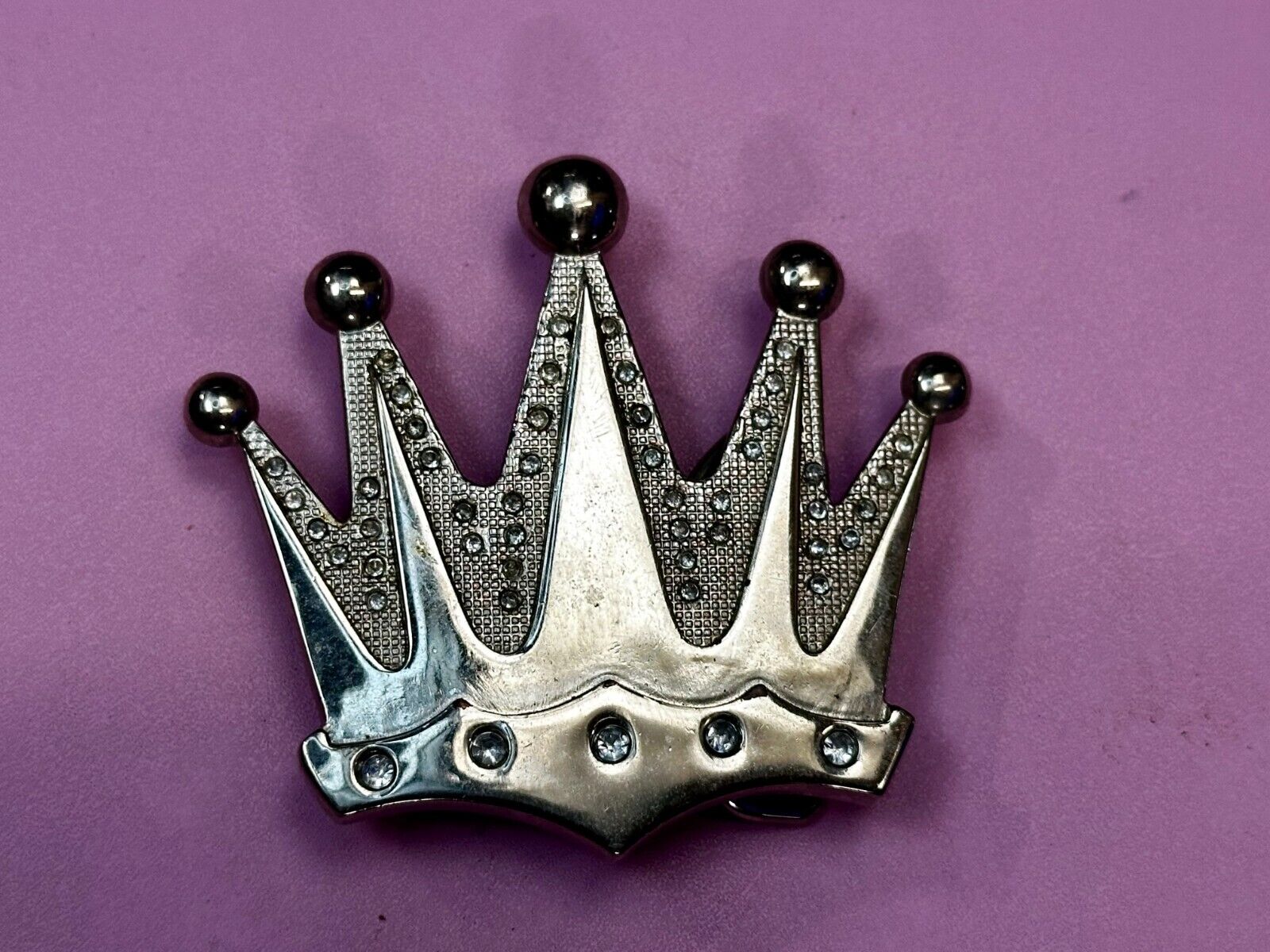 Beautiful Cutout CROWN Five Pointed Figural Rhinestone Accented Belt Buckle