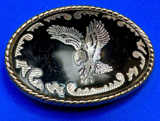 unique flying hunting diving EAGLE western Silver & black color belt buckle - W