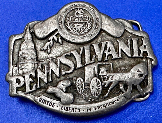 The State of Pennsylvania Virtue Liberty Independence 1982 Siskiyou Belt Buckle