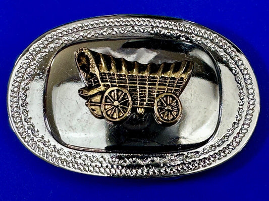 Vintage Covered Wagon - western two tone outlined belt buckle