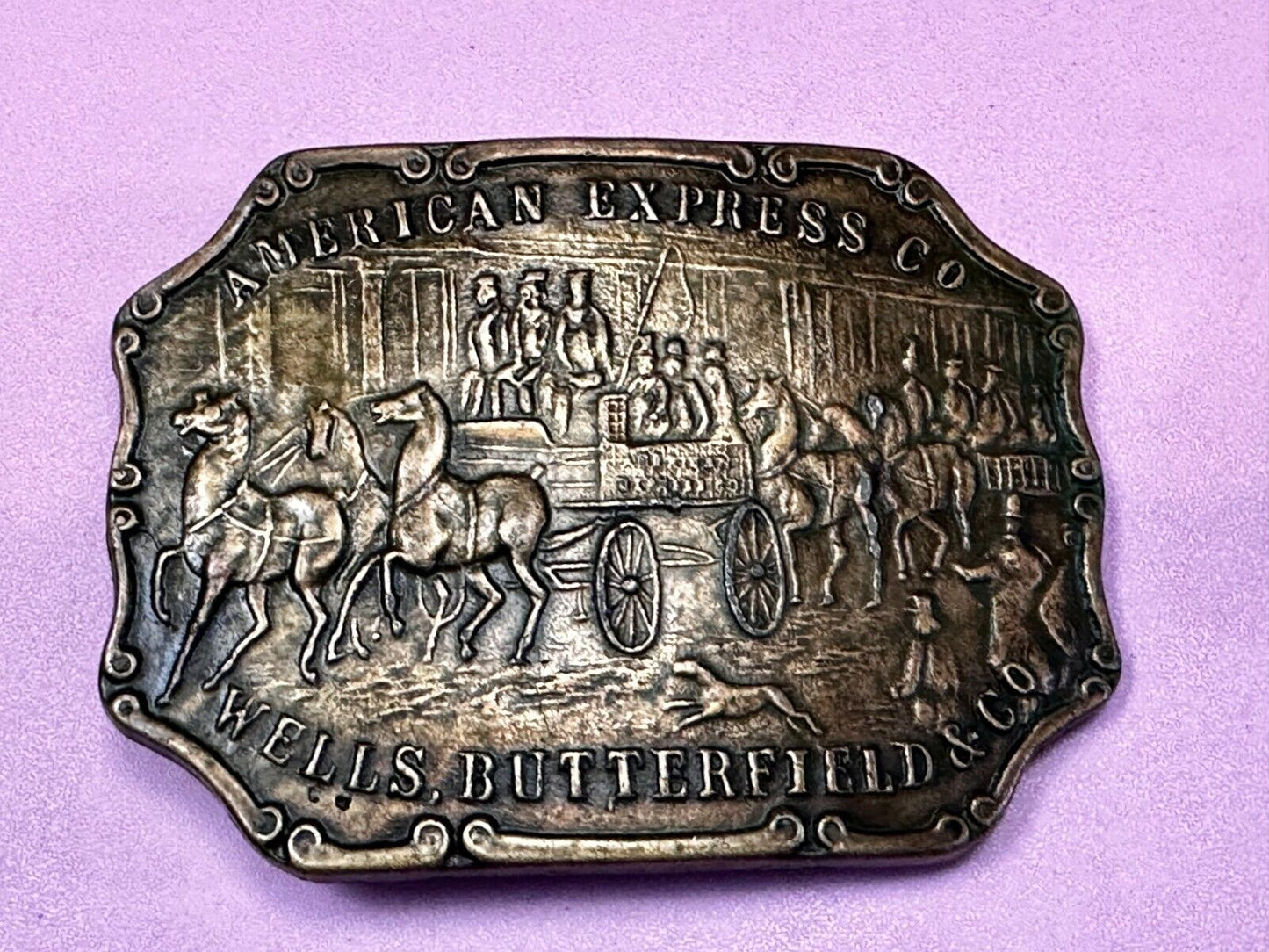 American Express Co Wells Butterfield Vintage Bank Stagecoach Scene Belt Buckle