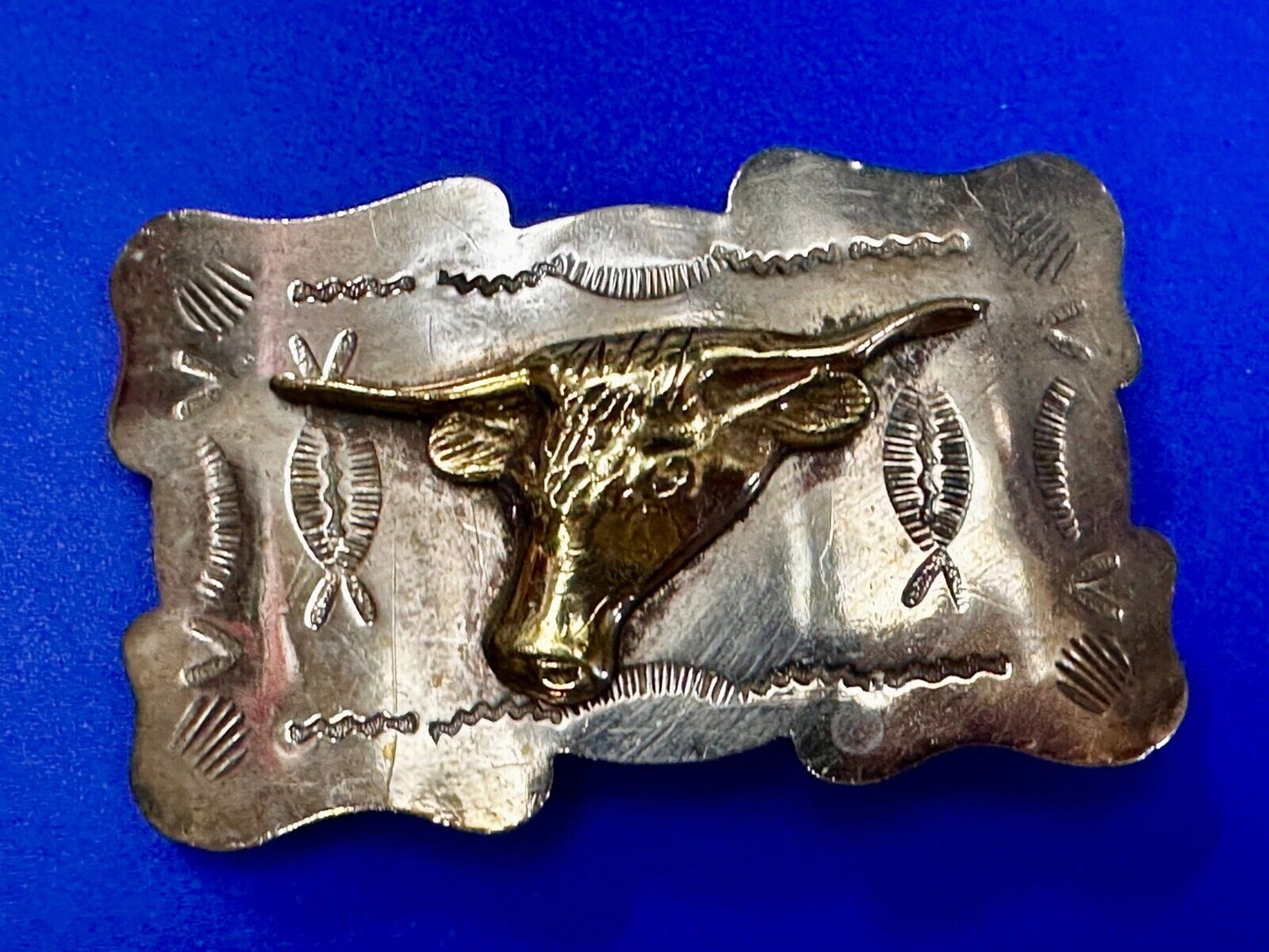 Unique Texas Longhorn Steer Bull Vintage Two Tone Rodeo Cowboy Belt Buckle