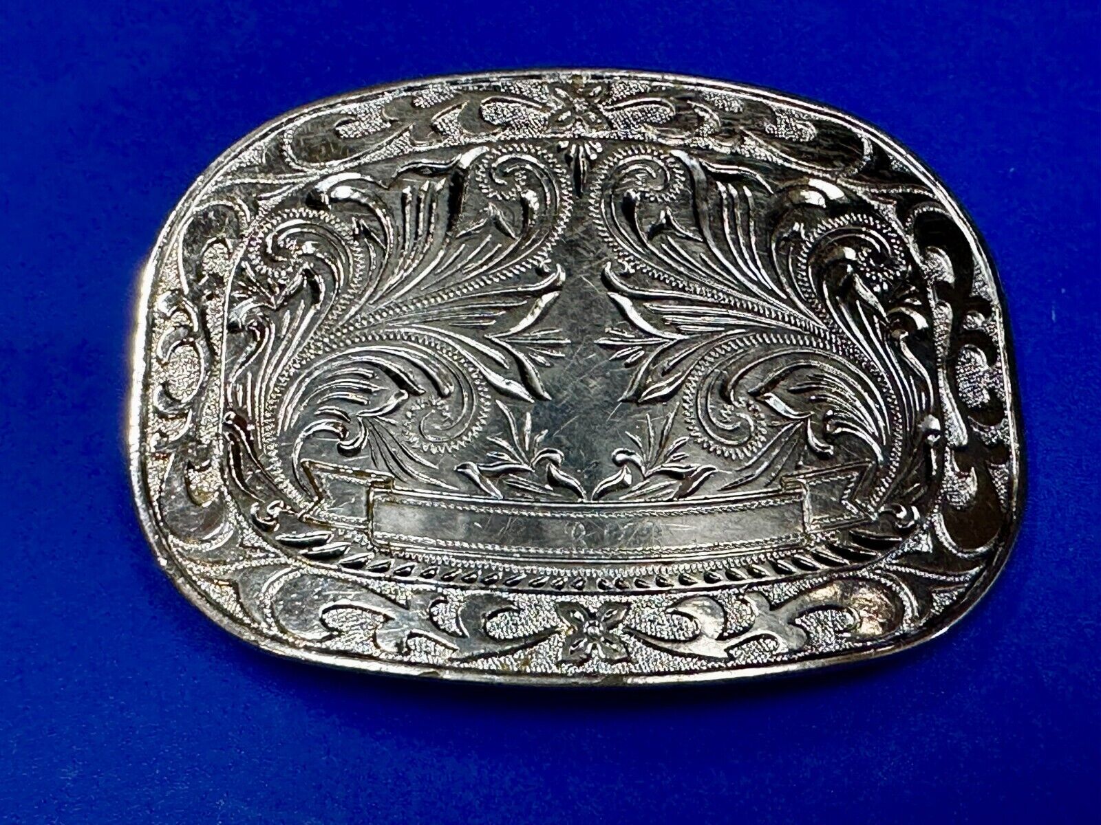 Vintage Award Ribbon Scroll  Western Flower Swirl Design Used Belt Buckle