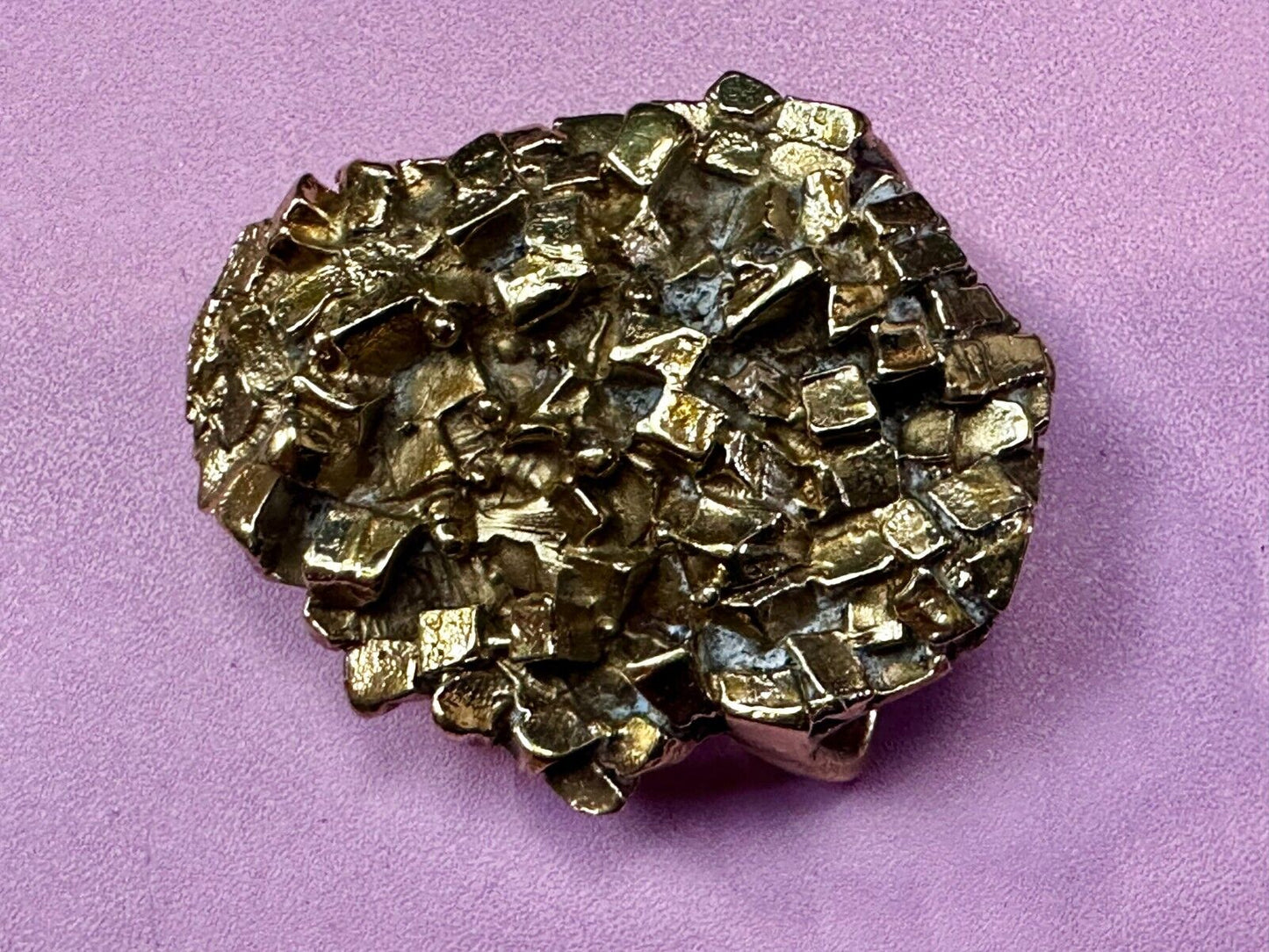 Unique Chunky Nugget Textured Brutalist Gold Tone Hippy Signed Belt Buckle