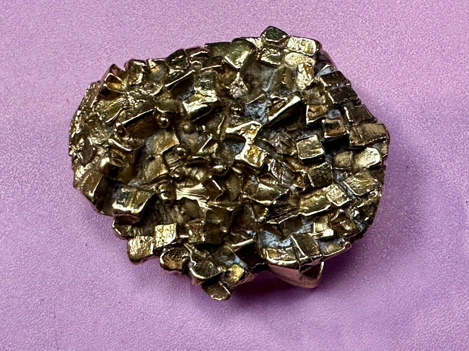 Unique Chunky Nugget Textured Brutalist Gold Tone Hippy Signed Belt Buckle