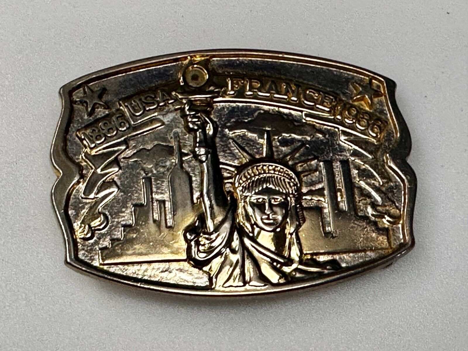 USA France Lady Liberty Statue Commemorative two tone Hammond Mint Belt Buckle