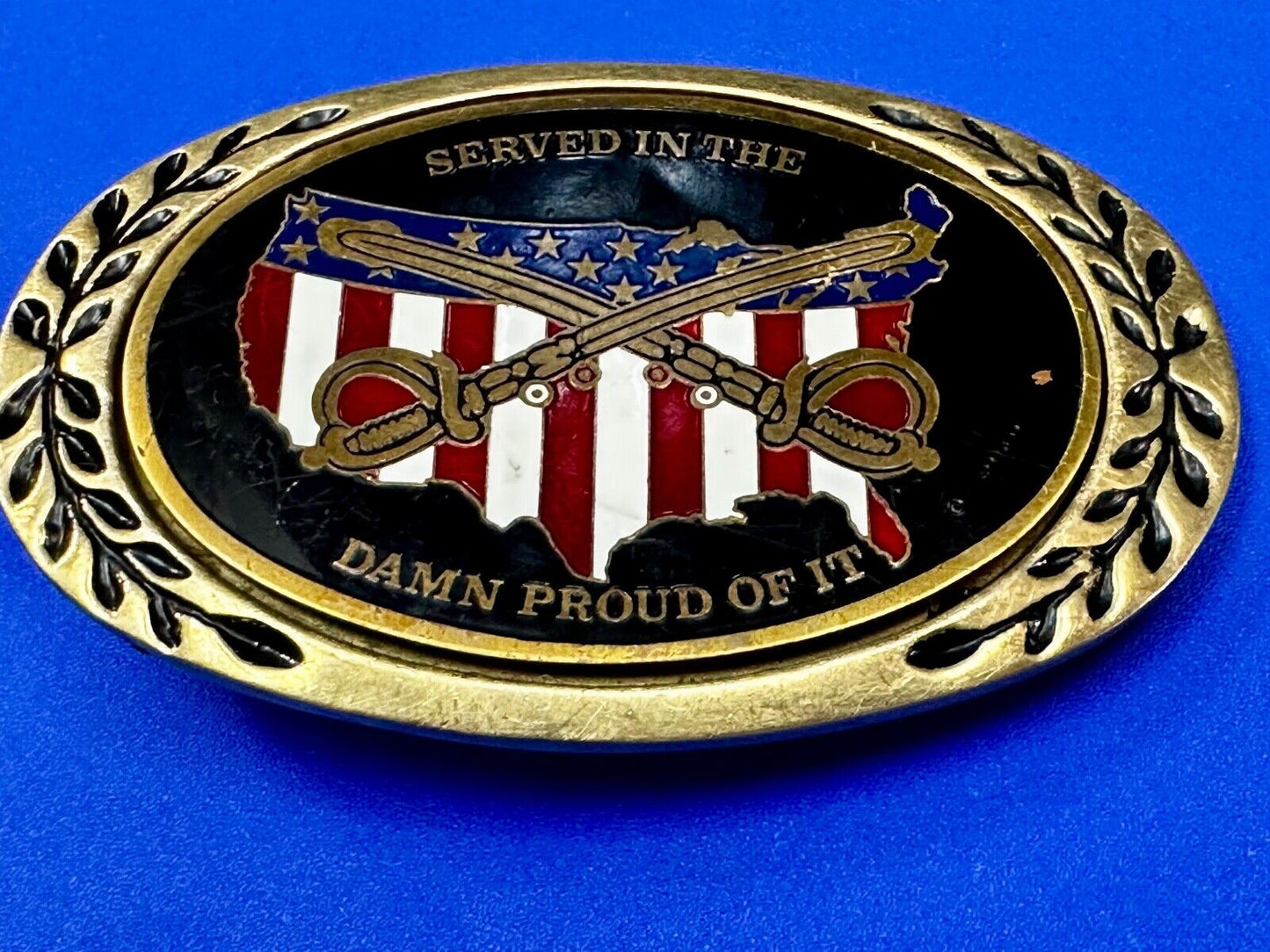 Veterans,  We served in the USA and dam proud of it - Heritage Brass Belt Buckle
