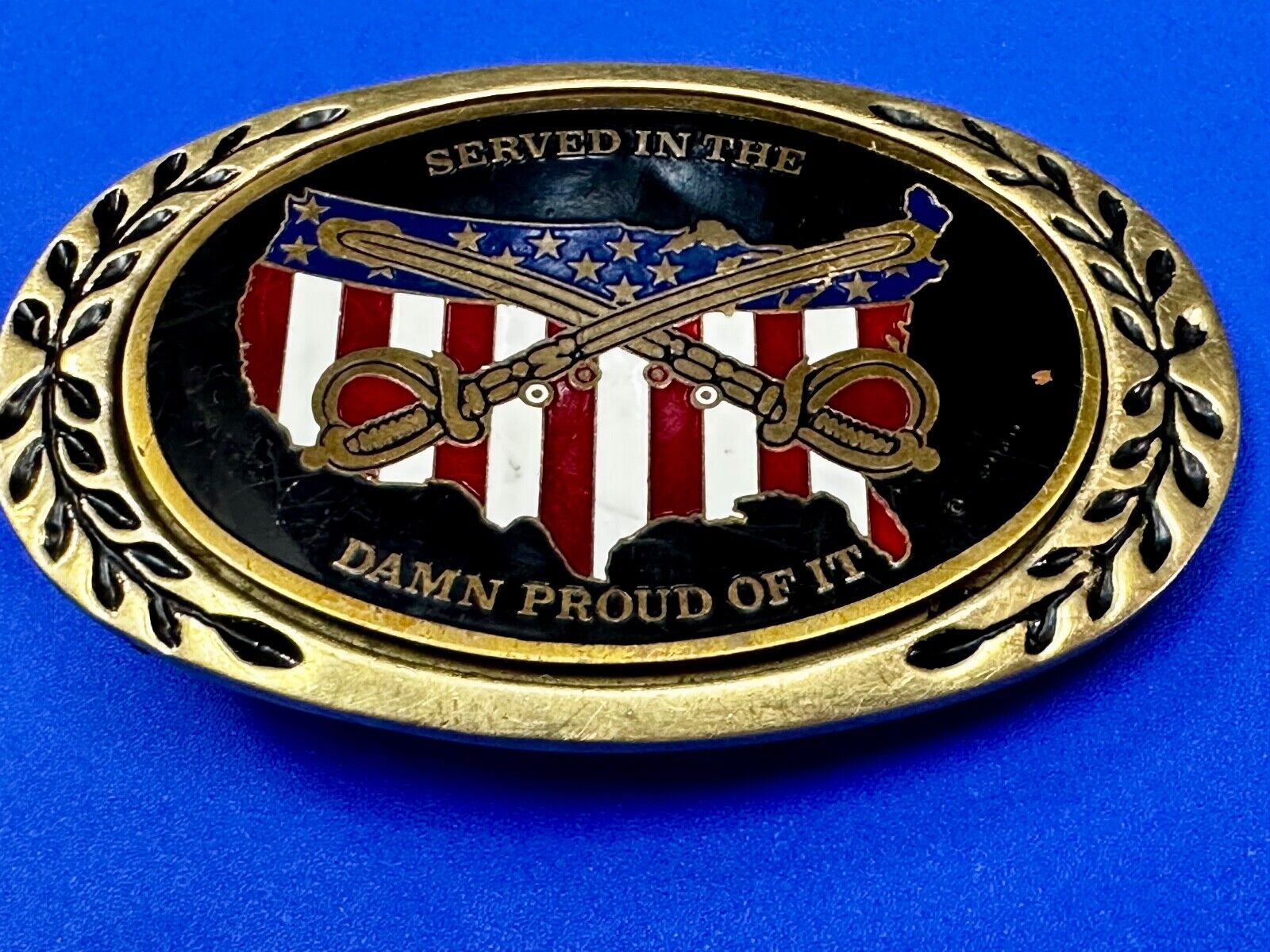 Veterans,  We served in the USA and dam proud of it - Heritage Brass Belt Buckle