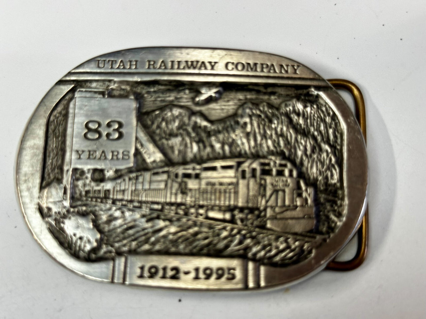Utah Railway 83 Years 1995 RailRoad Train Car Belt Buckle by Gary Frazen