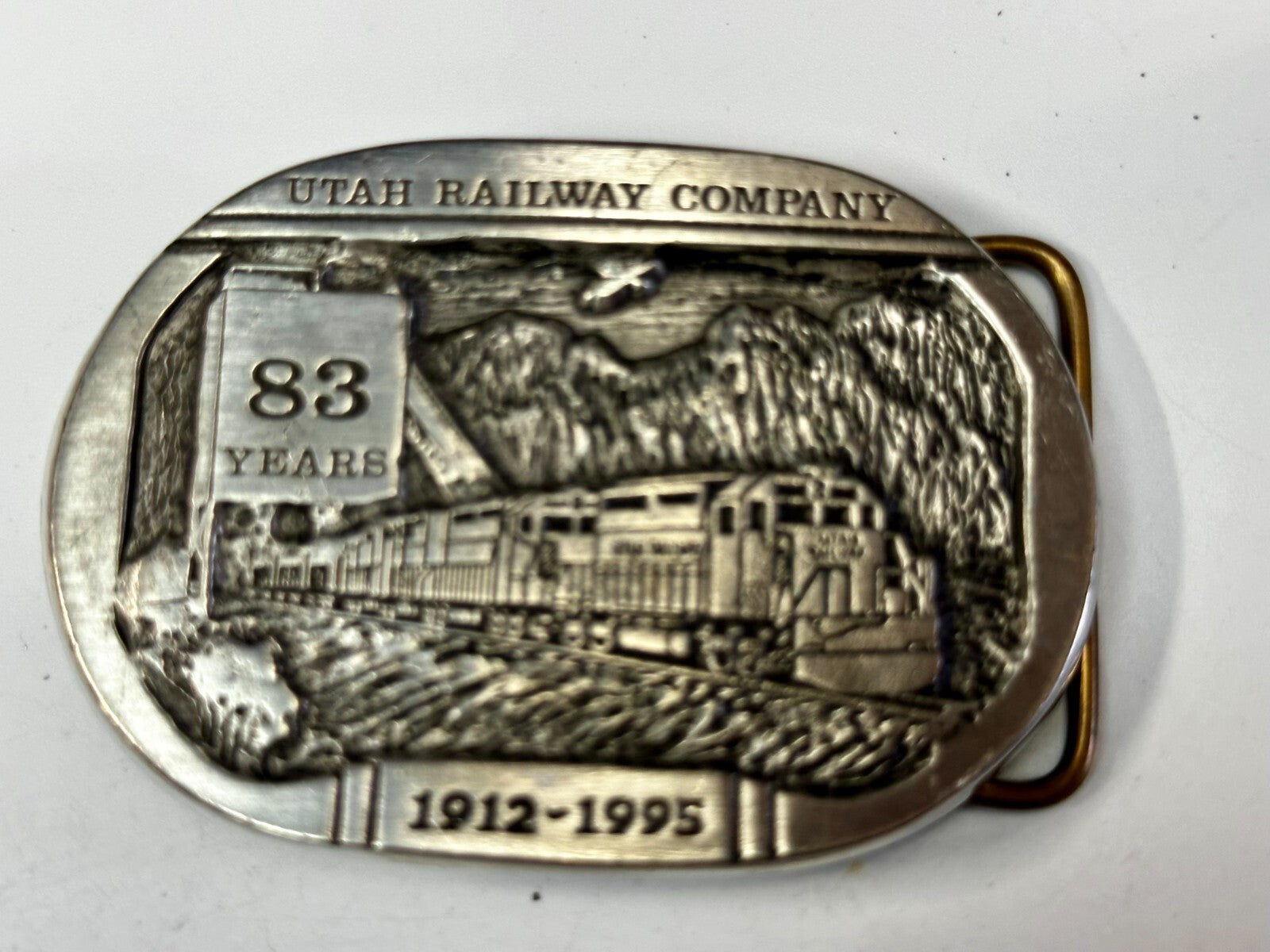 Utah Railway 83 Years 1995 RailRoad Train Car Belt Buckle by Gary Frazen