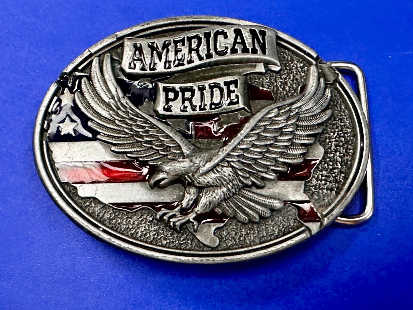 American Pride -Soaring Flying Eagle USA Flag Silver Color Patriotic Belt Buckle