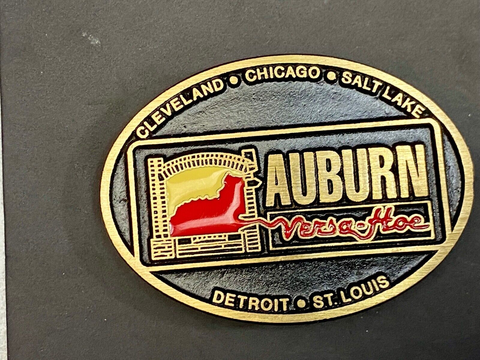 Vintage Auburn Versa Hoe Industrial Services Solid Brass Belt Buckle 