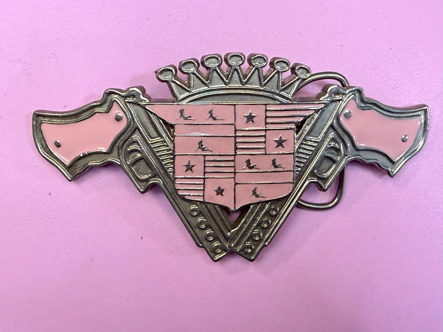 90's Pink Guns Caddy Crest Crown Cadillac Logo Emblem Belt Buckle by 187 INC