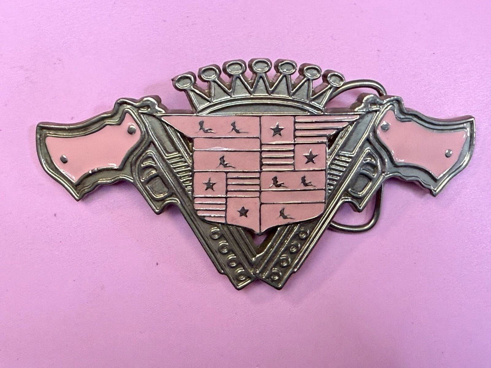 90's Pink Guns Caddy Crest Crown Cadillac Logo Emblem Belt Buckle by 187 INC