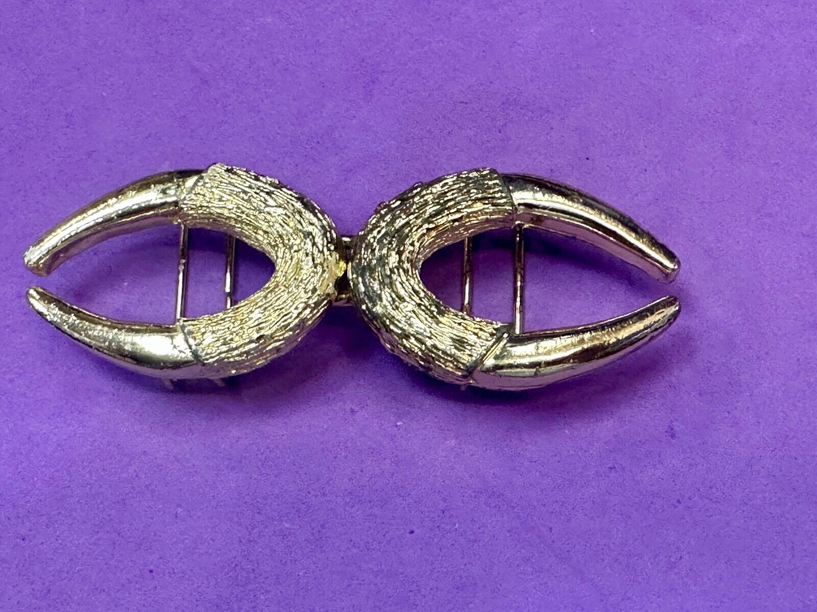 Two piece gold tone Horn Shape? interconnecting vintage belt buckle