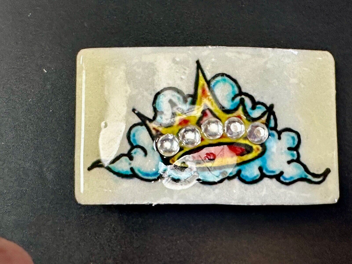 Artisan CROWN on colorful cloud with Rhinestone accents Belt Buckle