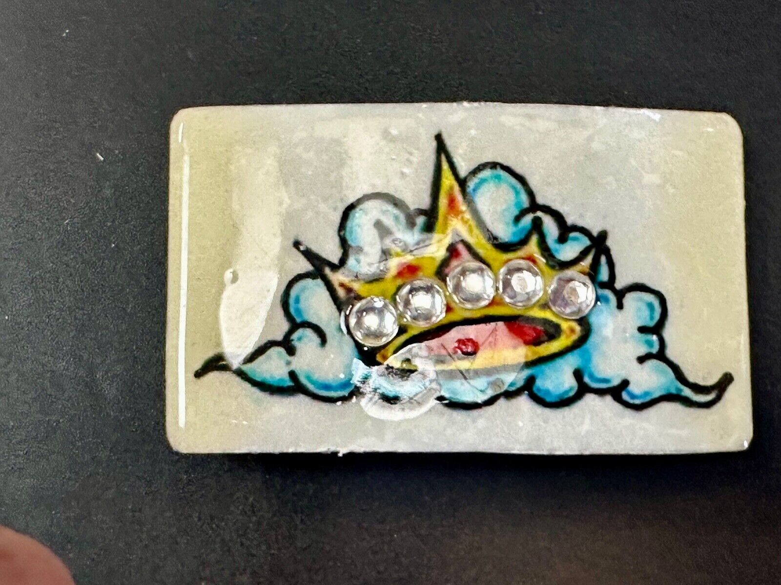 Artisan CROWN on colorful cloud with Rhinestone accents Belt Buckle